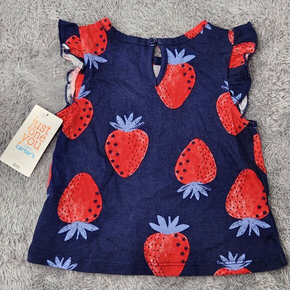 3/$20 Carter's Just One You Top Baby Girls 6M Blue Red Strawberry Print Cotton - Picture 9 of 9